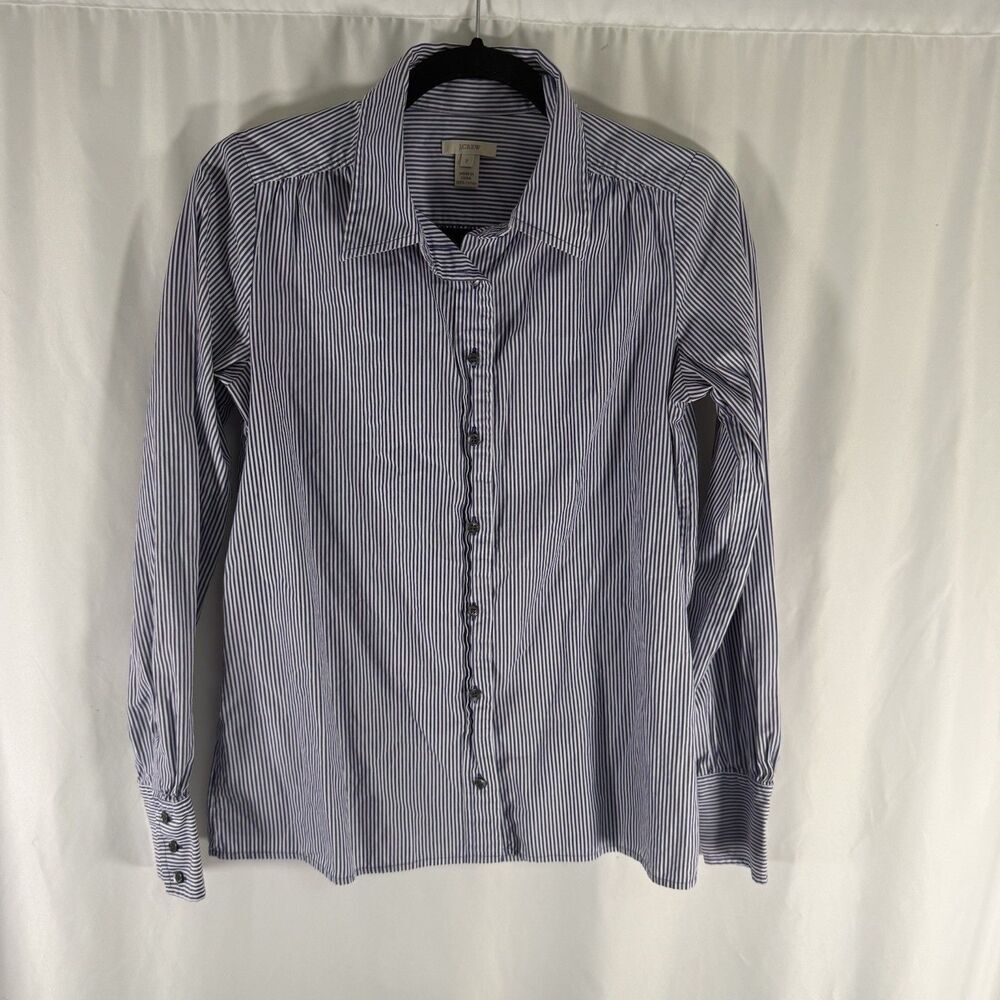 J. Crew Blouse Women's 2 Purple White Striped Long Sleeve Button Up Cotton